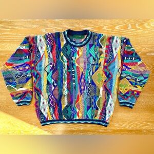 VTG Tundra Canada Sweater Large Hip Hop 3D Knit Bright Multicolor Coogi Style